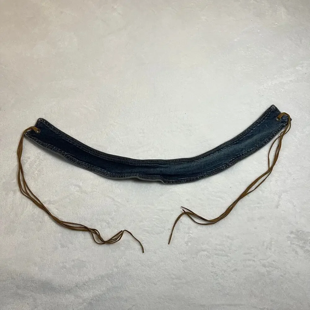 Women's Denim Waist Belt w/ Ties Size S Western Y2K 90s Stretch Going Out Rodeo